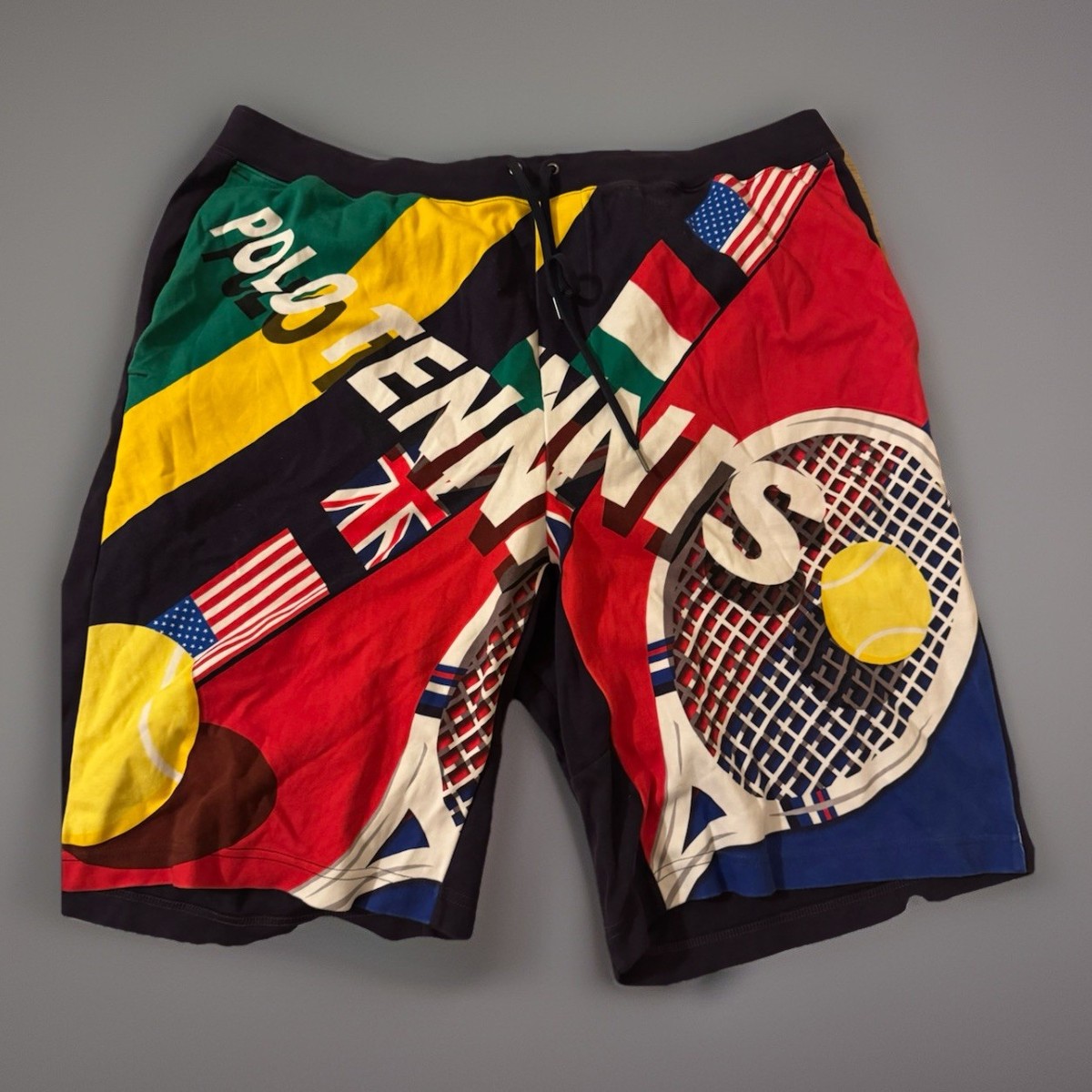 Polo Ralph Lauren XL Vintage Tennis Graphic Shorts Flags Print