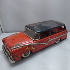 VINTAGE RED T.N. NOMURA TIN LITHO FRICTION POWERED 1950's FORD STATION WAGON