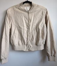 H&M Womens Beige Collared Bomber Jacket Pocke...