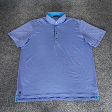 Greyson Mens Large Blue Striped Golf Polo Shirt Performance Stretch Athletic Top