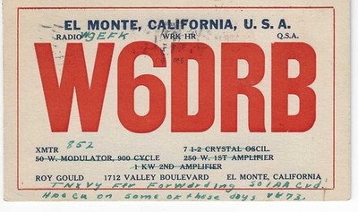 QSL  1929 EL Monte CA    radio card