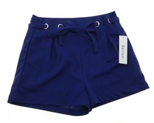 Savion Women  s Blue High Rise Tie Waist Shorts Size Medium Stretch Dressy