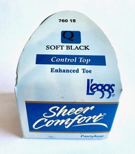 New VTG Leggs Sheer Comfort Pantyhose Control Top Enhanced Toe Size Q Soft Black