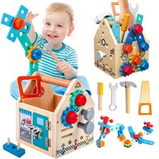 Montessori Toddler Tool Set - 33 PCS Wooden Kids Tools with Box / Bench, Mont...
