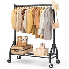 EAGMAK Heavy Duty Rolling Clothes Rail Load 180 KG (Black 110×48×160 cm) Metal