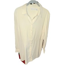 Susan Graver Women s White Solid Collared Lon...