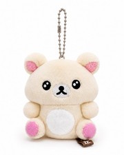 JAPAN Rilakkuma Plush Khaki Beige Bear Furry Small Key Ring Bag Decor Relaxing