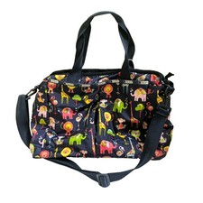 Lesportsac Large Baby Diaper Bag Safari Nylon Blue Lion Elephant Flamingo