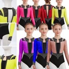 Kids Girls Leotard Sports Bodysuit Stage Performance Unitard Yoga Costume Dance