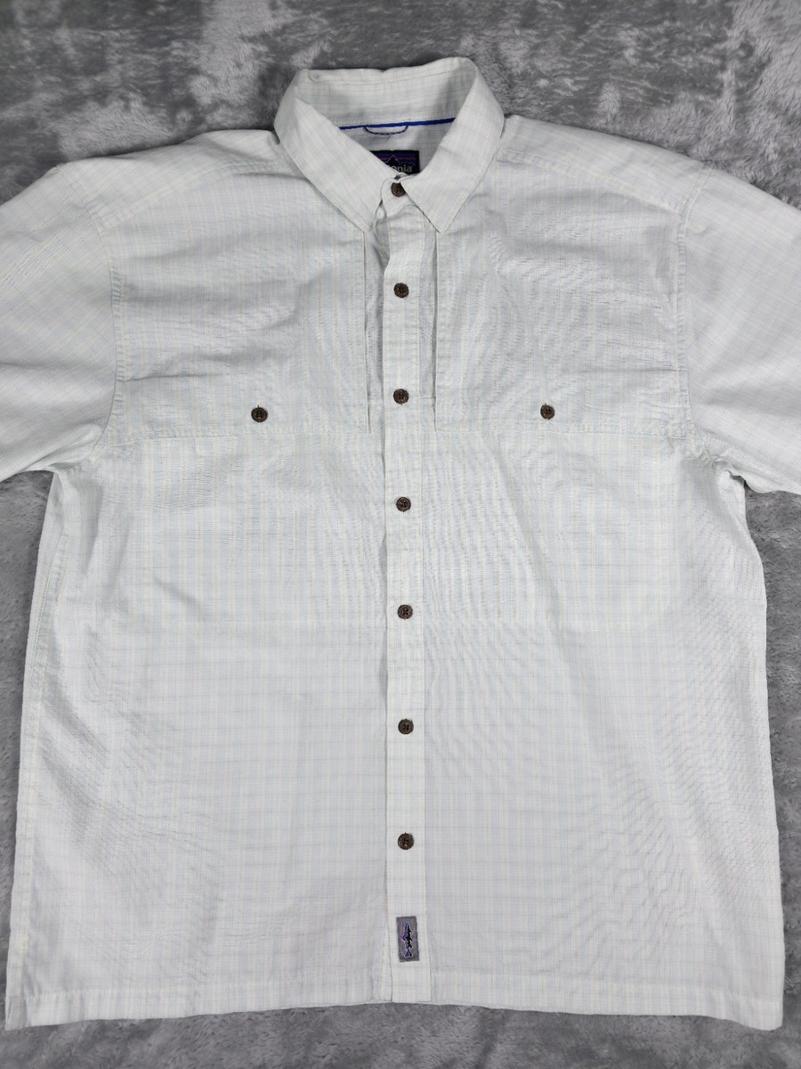 Patagonia Shirt Mens Large Short Sleeve Striped White Blue L