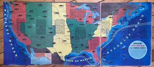 Rivista multipagina 1940 - Collier's Game Fish Map of U.S., colorata - Foto 1 di 3