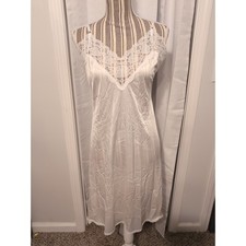 Vintage White Lace Trim Slip Dress Size 36 Lingerie Satin Nylon Made in USA
