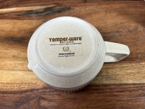 White ceramic mug with “Temper-Ware” logo, brown side handle, and embossed text “Made in U.S.A.”