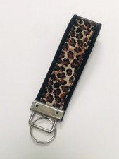 Key Fob Hand Made/ leopard print/ Black cotton webbing/ wristlet