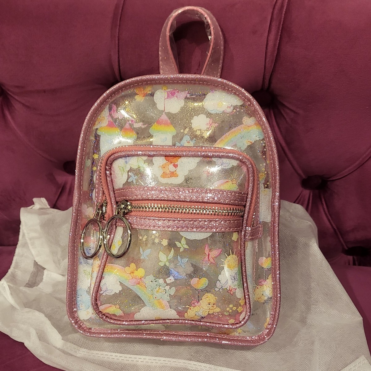 New Pink glitter care bears pvc brighten the world mini backpack ? Pack your day with magic! ✨ ? Our Care Bears Backpack  main image 4