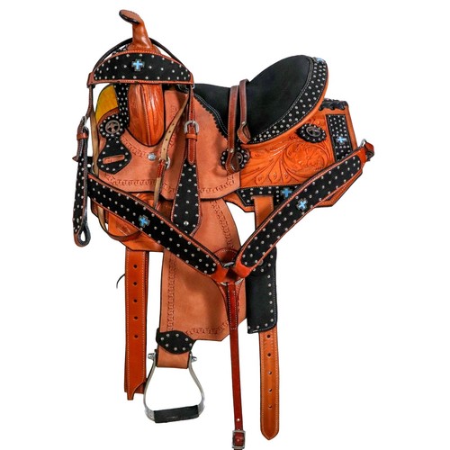 Selle Western Barrel Racing En Cuir ECO Avec Set D'accessoires (tailles 10 à 18)