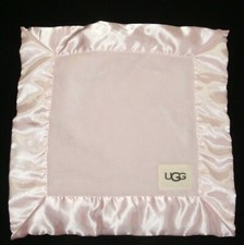 UGG Pink Velour Square Security Blanket Satin Trim Lovey 13 x 13