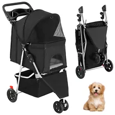 Pet Stroller, Dog Outgoing Seat, Black Tricycle with Storage Bag