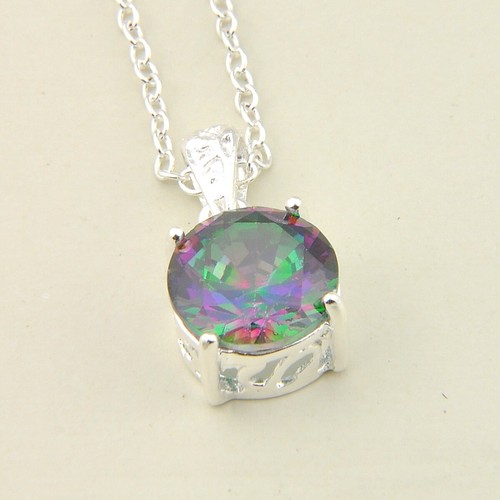 Fire Round Mystic Topaz Gems Silver Dangle Earrings Pendant Necklace Jewelry Set - Picture 6 of 11