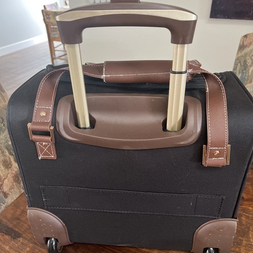 London Fog NEW Paddington 15" 2-Wheel Under The Seat Bag, Black/Brown Trim - Picture 4 of 10