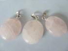 Großer ovaler 30 x 25 mm Rosenquarz Ketten Anhänger mit Edelstahl Schlaufe