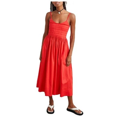 La Ligne Devon Pleated Midi Dress Poppy Red Womens New XL 