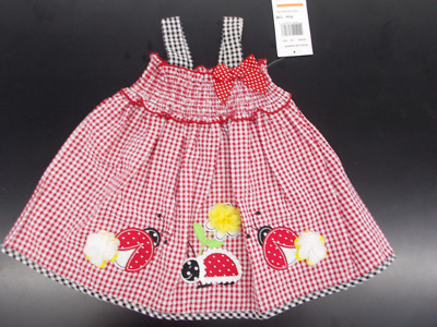 Infant & Girls Good Lad $32 - $36 Red & Black Checked Ladybug Dress Sz 12m - 6X