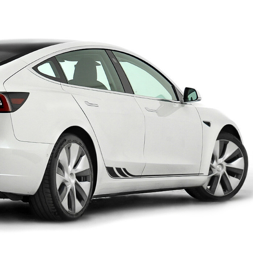 2-Pack Matte Black Racing Stripes Decals For Tesla Model S 2012-2022 - Side Skirt Vinyl Stickers