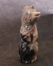 Zuni Bear Picasso Marble Fetish Tq Coral Gifts Kevin Quam *SIGNED* New 8052