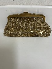 VINTAGE WHITING DAVIS MESH EVENING BAG GOLD RHINESTONE CLASP