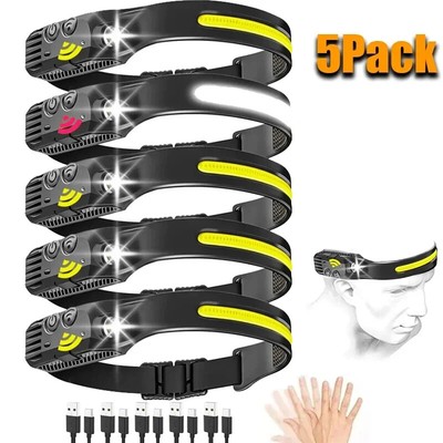 Powerful LED Induction Headlamp XPE+COB Head Flashlight USB Rechargeable Camping