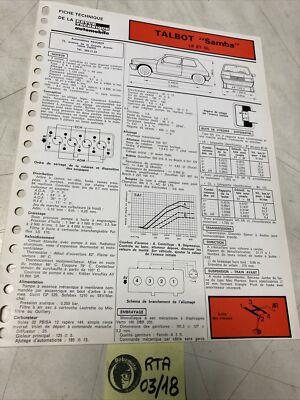 Automobile Technical Sheet Talbot Samba LS GL Edition 1982 RTA