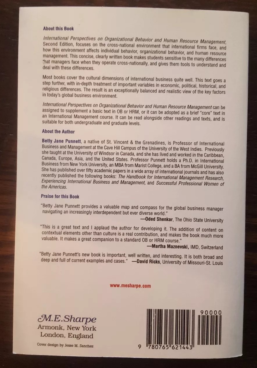 International Perspectives On Organizational Behavior And Human Resource Management By Betty Jane Punnett 2009 Paperback Revised - 