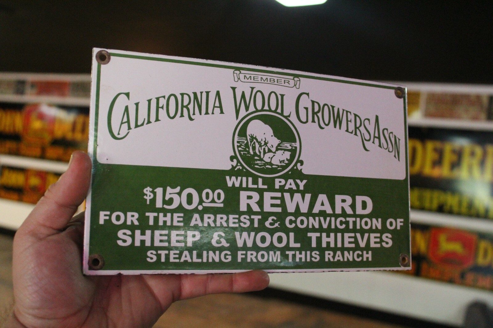 CALIFORNIA WOOL GROWERS REWARD FARM PORCELAIN METAL SIGN GAS OIL FEED