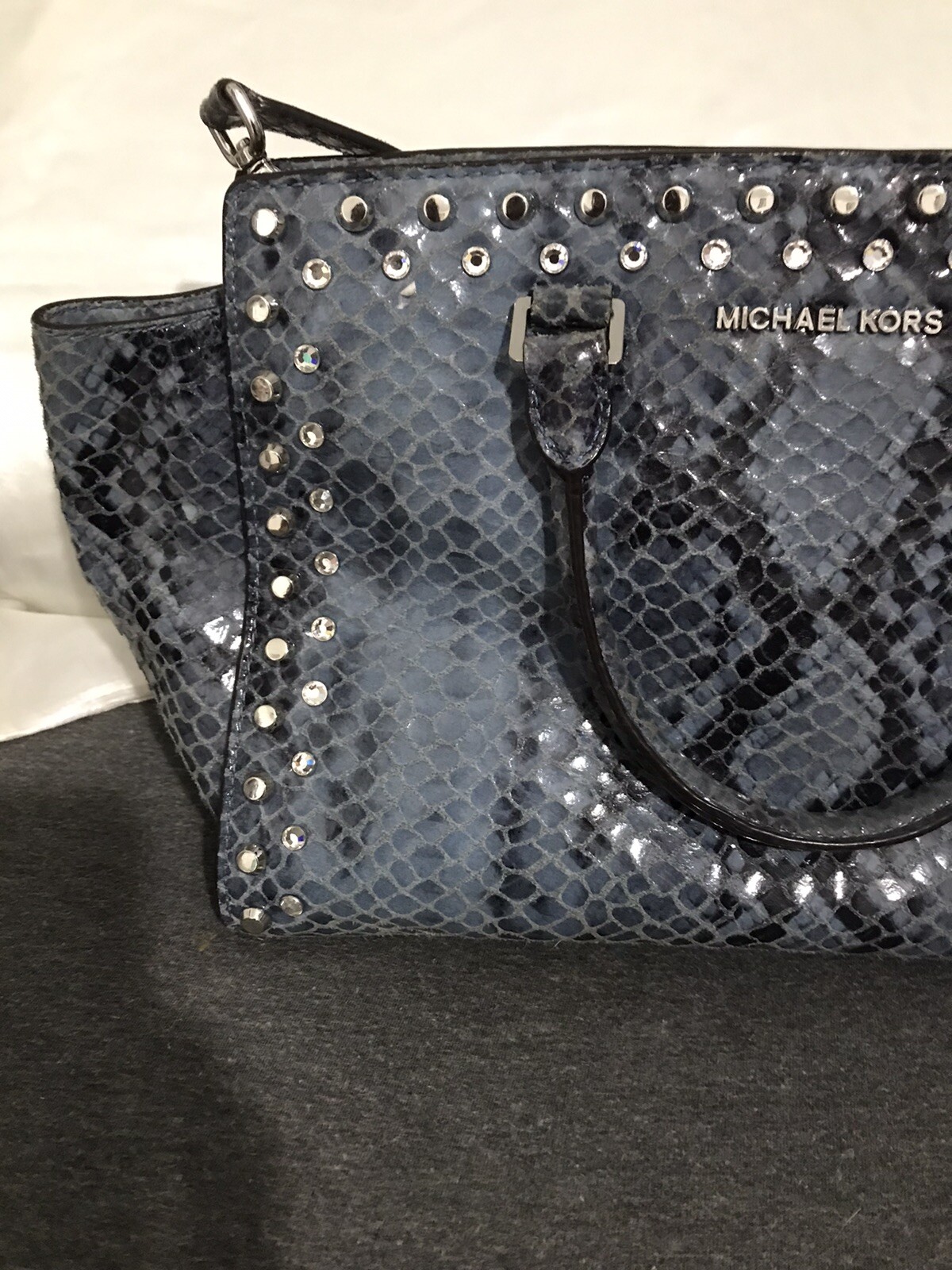 Michael Kors Selma Blue Embossed Python Satchel - image 3