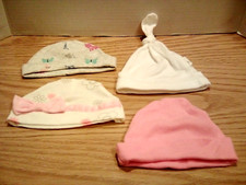 Four Assorted Reborn Baby Hats. EXCELLENT