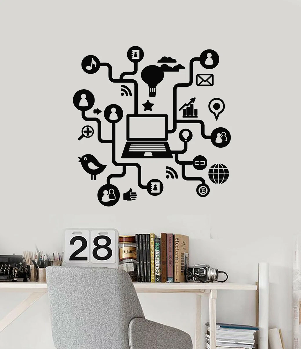 Vinyl Wall Decal Laptop Computer Internet Social Networks Stickers (g2819)