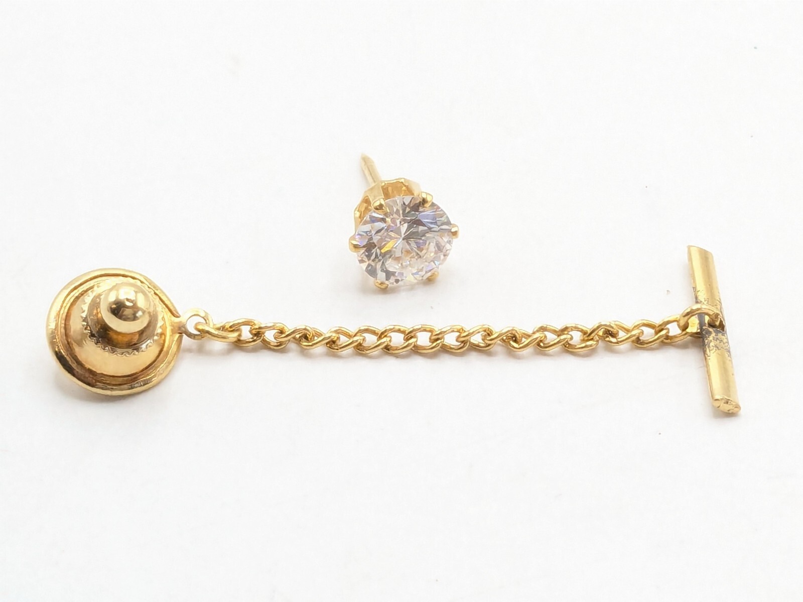 Cubic Zirconia Gold Tone Tie Tack Pin Men's Jewelry