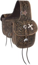 Genuine Leather Western Trail Tooling Carving Horse Saddle Bag.