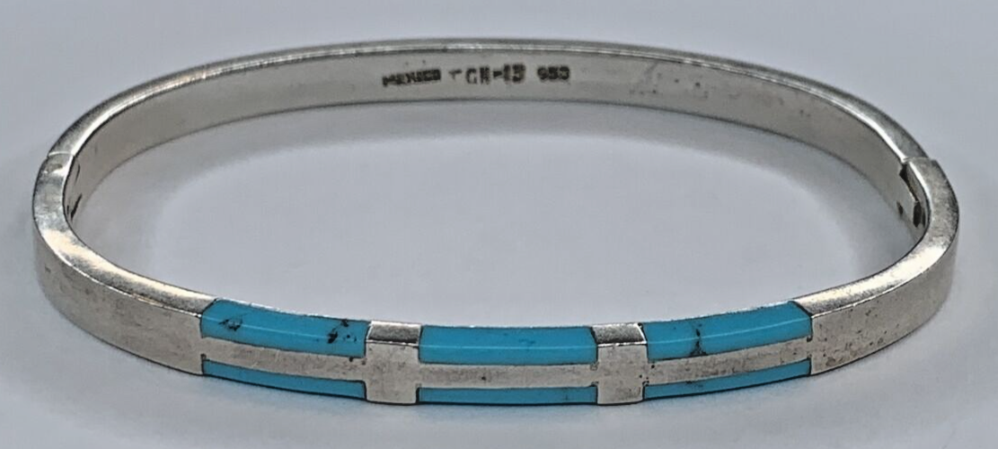 Vintage Fine Silver 950 TCH-13 Taxco Mexico Turquoise Hinged Vintage Fine Silver 950 TCH-13 Taxco Mexico Turquoise Hinged