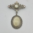 Silver Filigree Pink Rhinestones Grandmacore Vintage Mother Of Pearl Pin Brooch