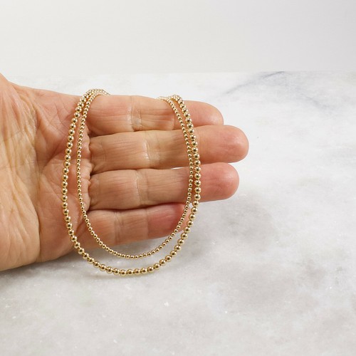 14k Gold Filled Bead Necklace, Skinny Delicate Layering Choker - Picture 4 of 8