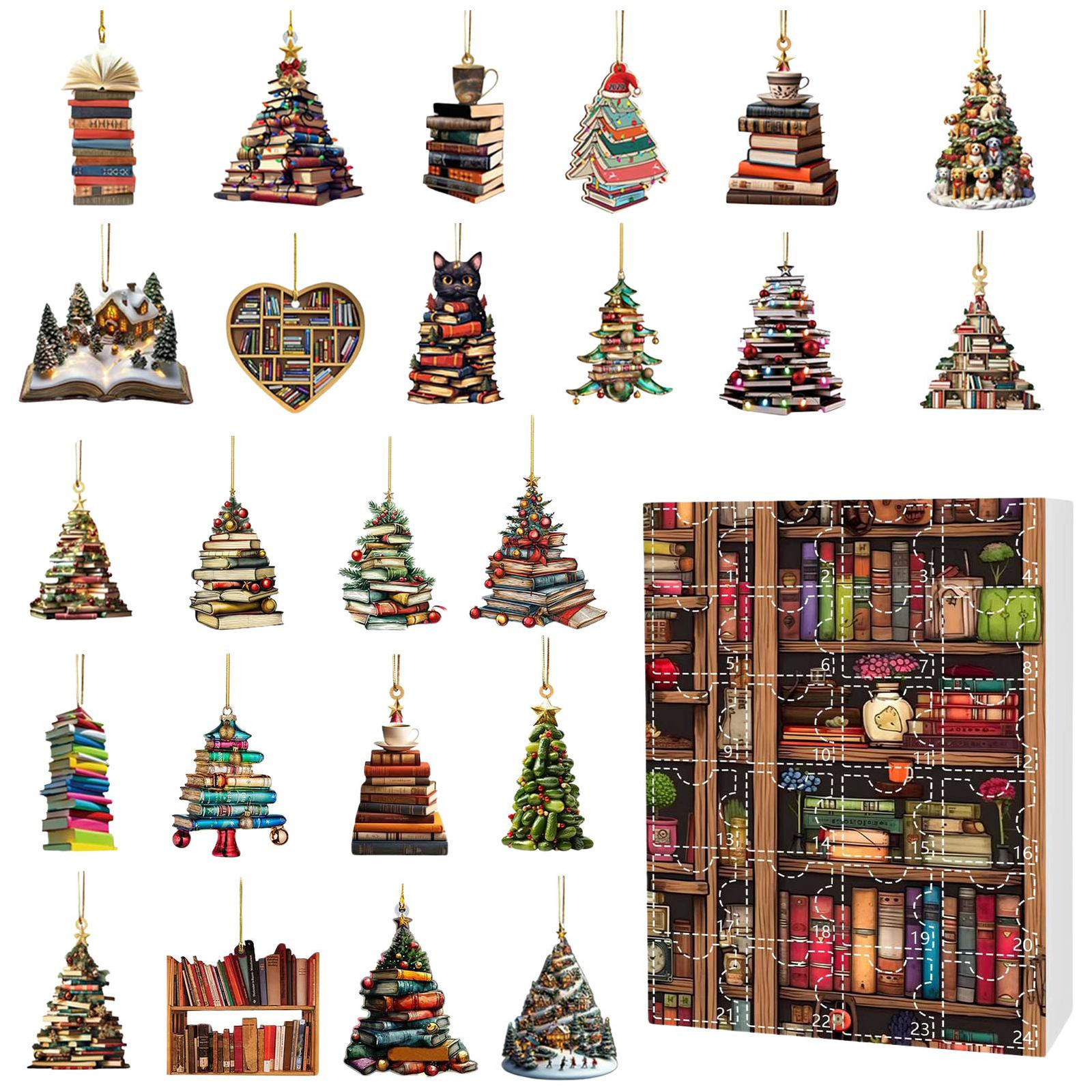 Holiday Countdown Calendar 24 Days Christmas Tree Hanging Bookshelf Pendant 2D
