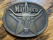 1987 Philip Morris Marlboro Texas Longhorn Steer Solid Brass Belt Buckle