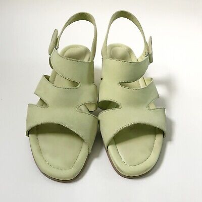 Lime Green Sudini Suede Leather Like Open Toe Slingback Sandals Low Wedge 