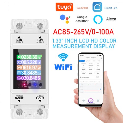 AT2PW 100A Tuya WiFi Smart Meter Household Single-phase  AC 220V Power Monitor - Picture 1 of 9