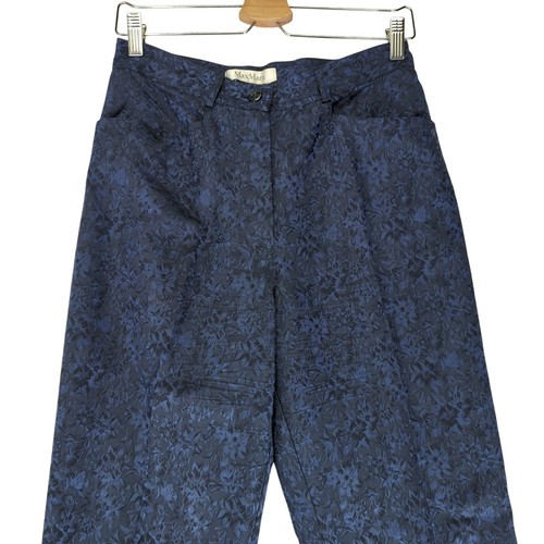 Max Mara Navy Floral Damask Jacquard Silk Blend High Rise Dress Pant 10 Tapered - Picture 3 of 8