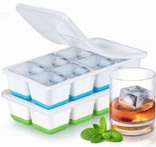 Large Ice Cube Moulds 4.5cm Square Ice Cube Trays with Lids Set of 2 Big Silicon