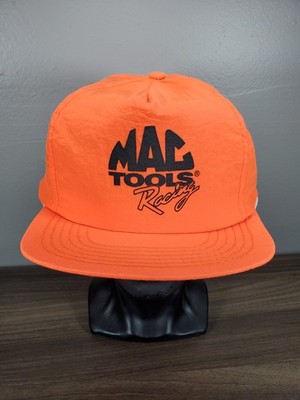 Vintage Mac Tools Racing Hat Neon Orange Nylon Snapback Cap 80s