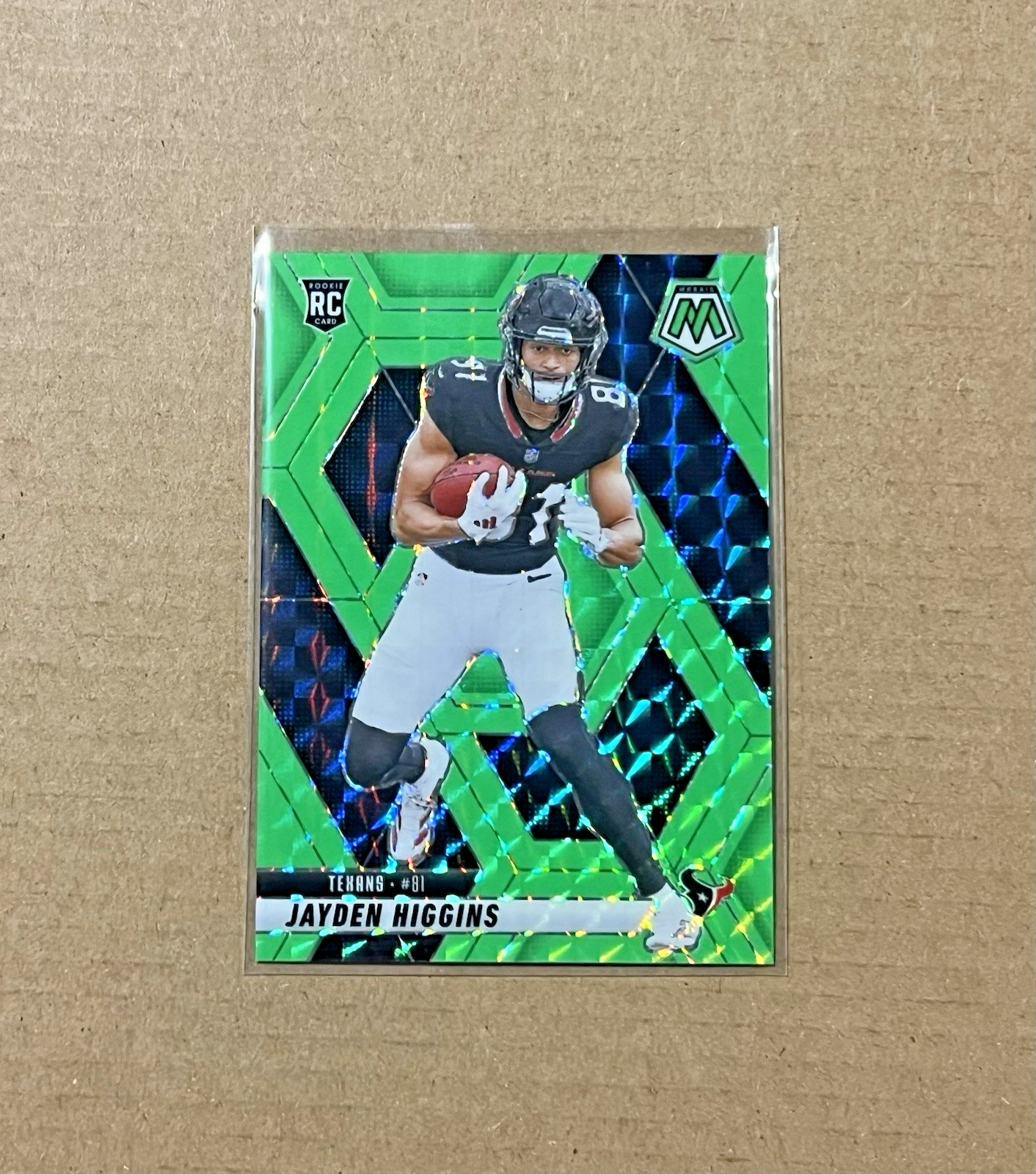 Jayden Higgins RC 2025 Panini Mosaic Green Fluorescent 1/10 SP #346 Texans